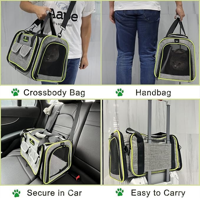 2 Thumberly Cat Carrier Soft-Sided - Pet Carrier Airline Approved for Medium Cats, Small Animals and Puppy Under 15 Lbs, Small Dog Carrier 1 Side Expandable - Size Small