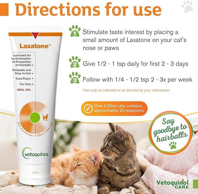 2 Vetoquinol Laxatone: Oral Hairball Lubricant Gel for Cats – Tuna-Flavored, 4.25oz