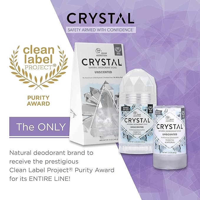 1 CRYSTAL™ Travel Stick Mineral Deodorant - Unscented Body Deodorant With 24-Hour Odor Protection, Non-Staining & Non-Sticky, Aluminum Chloride & Paraben Free, 1.5 FL OZ – (Pack of 2)