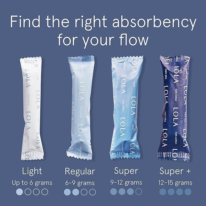 2 LOLA Organic Cotton Tampons Multipack, 64 Count - 32 Regular and 32 Super Non-Toxic Tampons, Period Feminine Hygiene Products, HSA FSA Approved Products Feminine Care