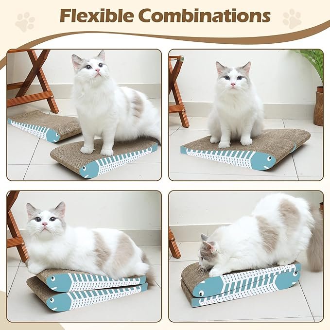 2 ComSaf Cat Scratching Board 2 Pack, Cat Scratcher Cardboard, Curved Cat Scratcher, Cute Cat Scratch Pad for Kitty, Recycle Cardboard Cat Scratcher, Double-Sided Pad for Long Lasting Use (Blue)
