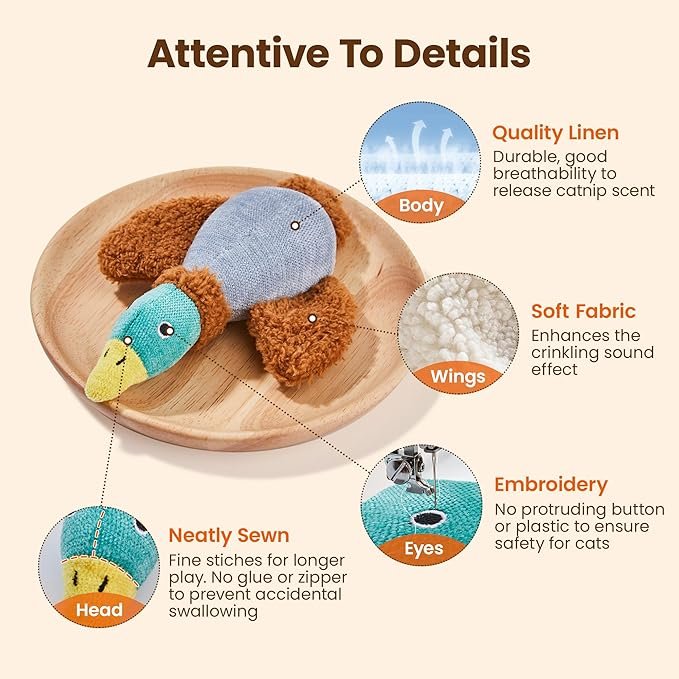 3 Potaroma Birds Cat Toys, 2 Pack Catnip Toys Soft Durable, Crinkle Sound Kicker Toys for Interactive Indoor Kitten Exercise 6.5 Inches for All Breeds