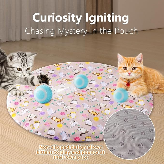 1 Interactive Cat Toy for Indoor Cats Electronic Rolling Ball Toy Sets Rechargeable Kittens Toy Hide and Seek Under a Mat Hunting Kitty Toys