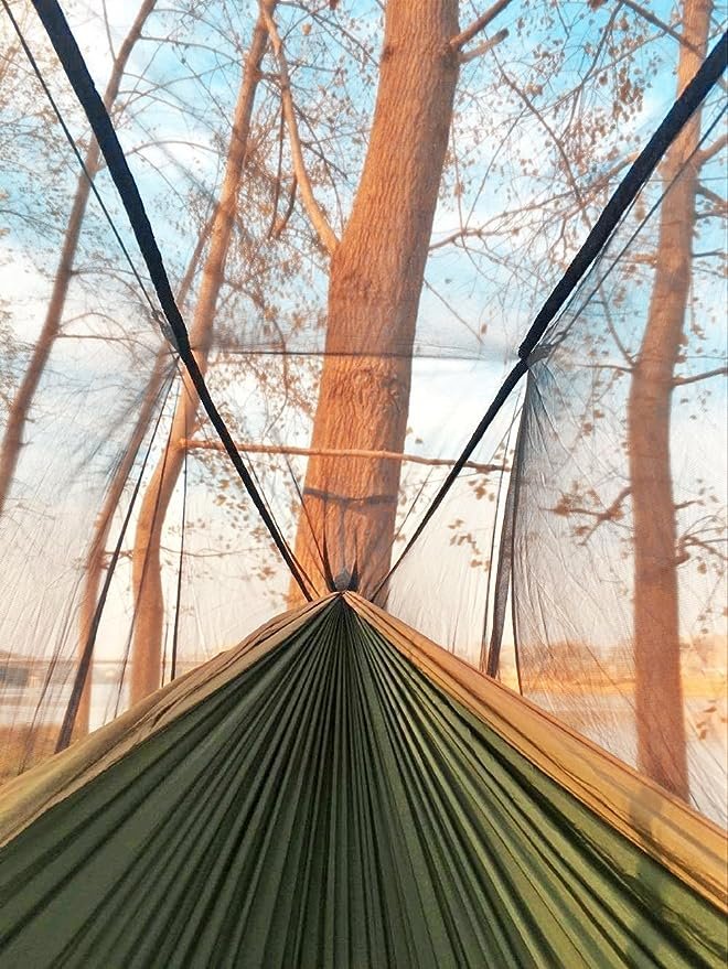 1 Sunyear Portable Double Hammock with Net Tent, Featuring 2 * 10ft Straps, Ideal for Outdoor Adventure and Travel
