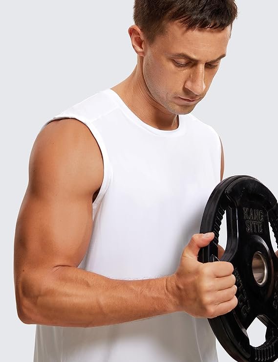 2 CRZ YOGA Men's Workout Sleeveless Shirt Quick Dry Stretchy Swim Shirts Athletic Gym Running Beach Tank Top