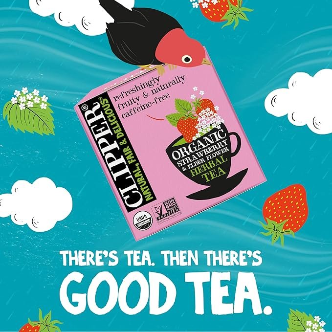 5 Clipper Tea Strawberry & Elderflower Herbal Tea – Caffeine Free, USDA Organic, Great Hot or Iced – Refreshingly Fruity, Natural, Fair & Delicious – 50 Tea Bags