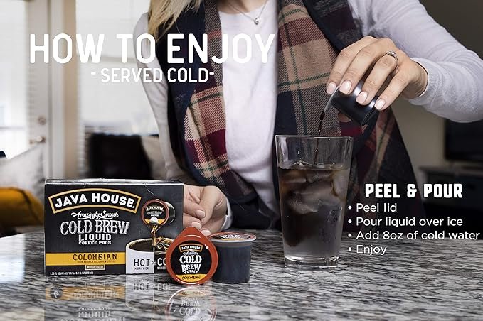 2 Java House Colombian Cold Brew Coffee Concentrate Single Serve Liquid Pods - 1.35 fl oz Each, in a Pack of 12