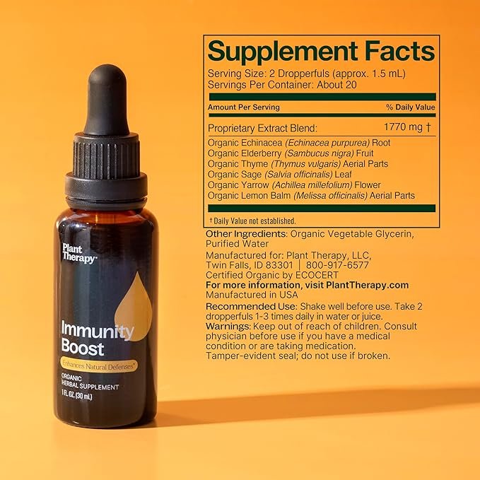 2 Plant Therapy Organic Immunity Boost Tincture 30 mL (1 oz) with Ehcinacea, Elderberry & Lemon Balm Extract, Supports a Healthy Immune System, Natural Defense Against Seasonal Threats