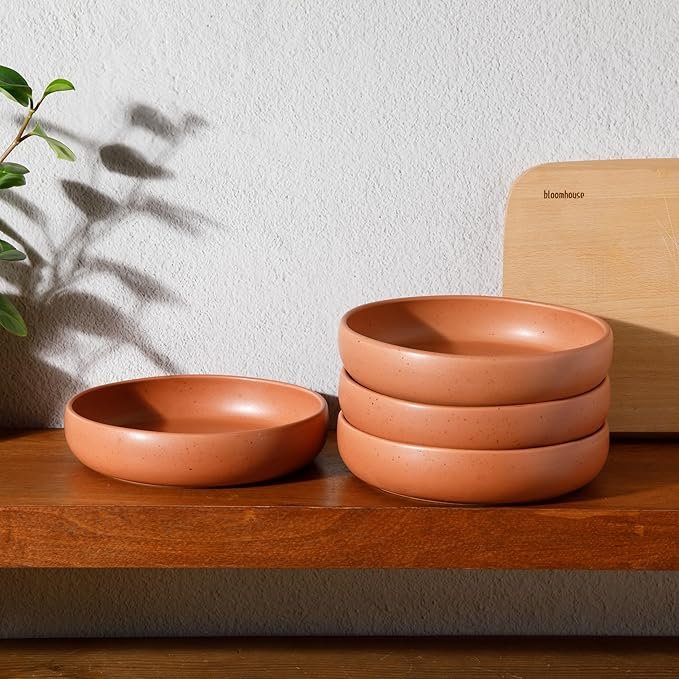 2 Corcisa Clay 4 Piece Dinner, Pasta, Meal Bowl Set - Burnt Apricot Terracotta
