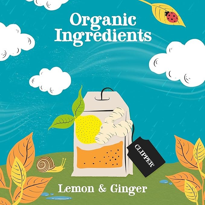 2 Clipper Tea Lemon & Ginger Teabags – Caffeine Free, USDA Organic, Great Hot or Iced – Aromatic, Natural, Fair & Delicious – 50 Tea Bags