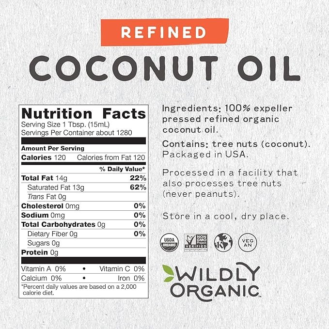 1 Wildly Organic Refined Coconut Oil 640 Fl Oz, 5 Gallon - Organic, Non-GMO, Vegan, RBD, MCT, No Coconut Flavor or Aroma (Neutral Flavor), Canola Oil Replacement | Perfect for Skin, Hair, Cooking, & Baking - BPA-Free Container