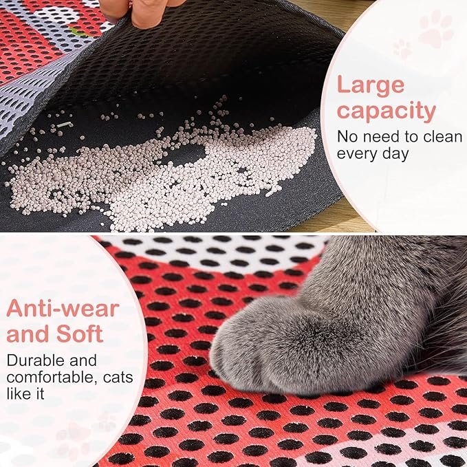 1 Bienbee Cat Litter Mat, Double Cat Litter Mat Litter Trapping Mat, Large Size 30" x 24" Perfect for Cats, Reduces Tracking and Keeps Floors Clean, Mushroom M