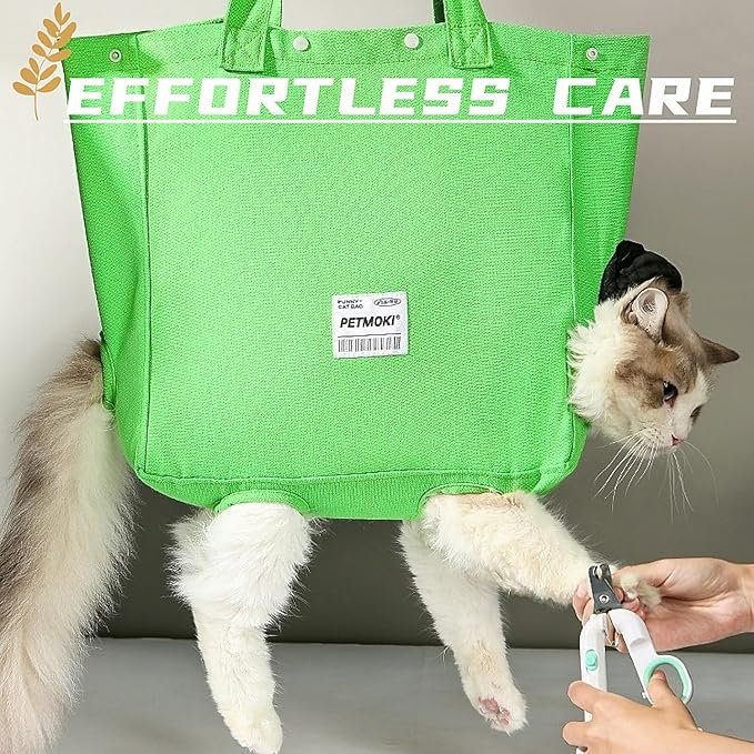 1 Cat Carrier Soft, Cat Soft-Sided Carriers for Large Cats 20 lbs, Pet Dog Cat Restraint Bag for Claw Care Nail Trimming, Anti-Scratching Grooming Soft Pouch Tote Bag, Canvas Shoulder Carrying Bag