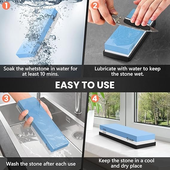 2 UUP Knife Sharpening Stone, Professional Sharpener Kit, Premium Whetstone Kit with 2 Grit Sides 1000/6000, Kitchen Knife Sharpener including Flattening Stone, Axe Wet Stone