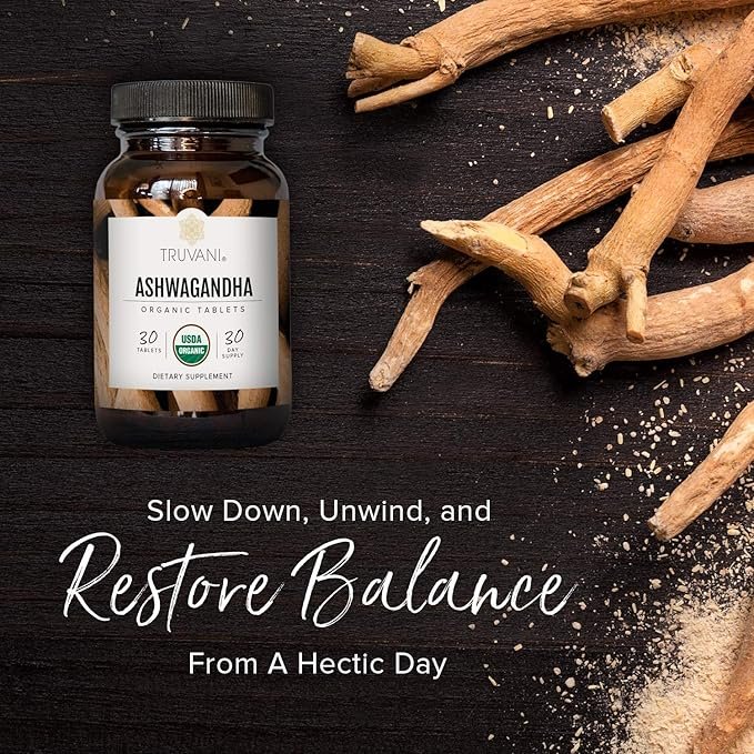 1 Truvani Organic Ashwagandha | Daily Energy, Positive Mood Support, Supports Brain Health | Supports Muscle Growth and Endurance | Healthy Sleep Support | Non-GMO | 30 Day Supply
