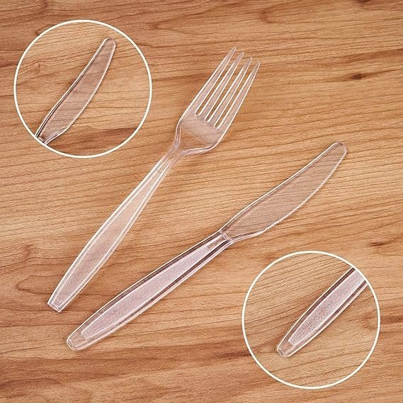 2 Cutlery Set Plastic Utensils Clear Forks Spoons Knives Disposable Silverware Heavyweight [300 Combo Box]