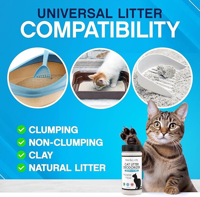 2 NonScents Cat Litter Deodorizer - Litter Box Odor Eliminator - Less Scooping Extends Kitty Litter Lifespan - Fragrance-Free Formula Eliminates Unpleasant Cat Odors - Fresh Scent Litter Pans