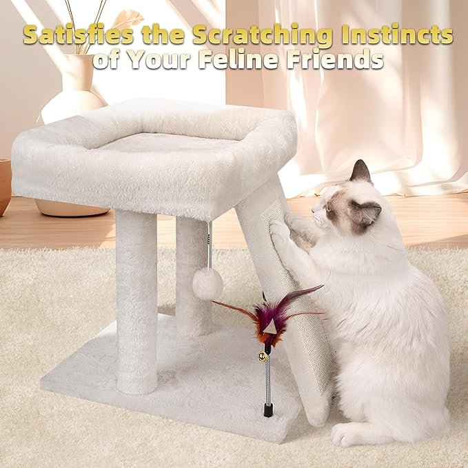 3 Cat Tree Cat Tower with Cat Scratching Post for Indoor Cats,Activity Centre Climbing Tree Cat Furniture with Playful Toy Balls,Beige