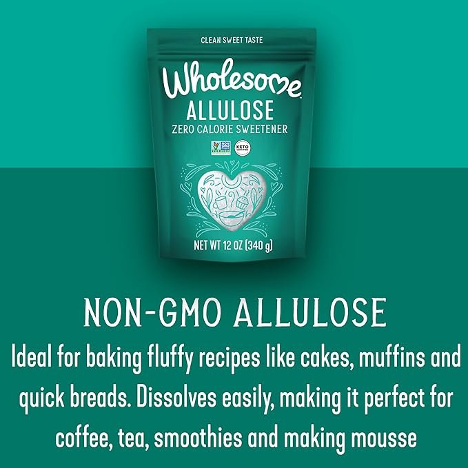 2 Wholesome Sweeteners 12-Ounce Allulose Sweetener, Zero Calorie Sugar Substitute, Keto Friendly, Non GMO, Non-Erythritol, Gluten Free & Vegan Sweetener, 1 Pack