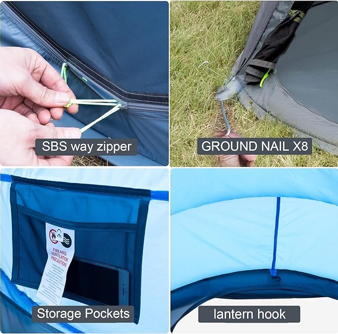 2 4 Person Easy Pop Up Tent Waterproof Automatic Setup 2 Doors-Instant Family Tents for Camping Hiking & Traveling