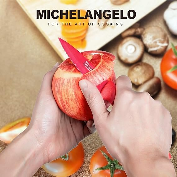 4 MICHELANGELO Knife Set, Sharp 10-Piece Kitchen Knife Set with Covers, Multicolor Knives, Stainless Steel Knives Set for Kitchen, 5 Rainbow Knives & 5 Sheath Covers