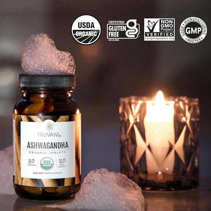 5 Truvani Organic Ashwagandha | Daily Energy, Positive Mood Support, Supports Brain Health | Supports Muscle Growth and Endurance | Healthy Sleep Support | Non-GMO | 30 Day Supply