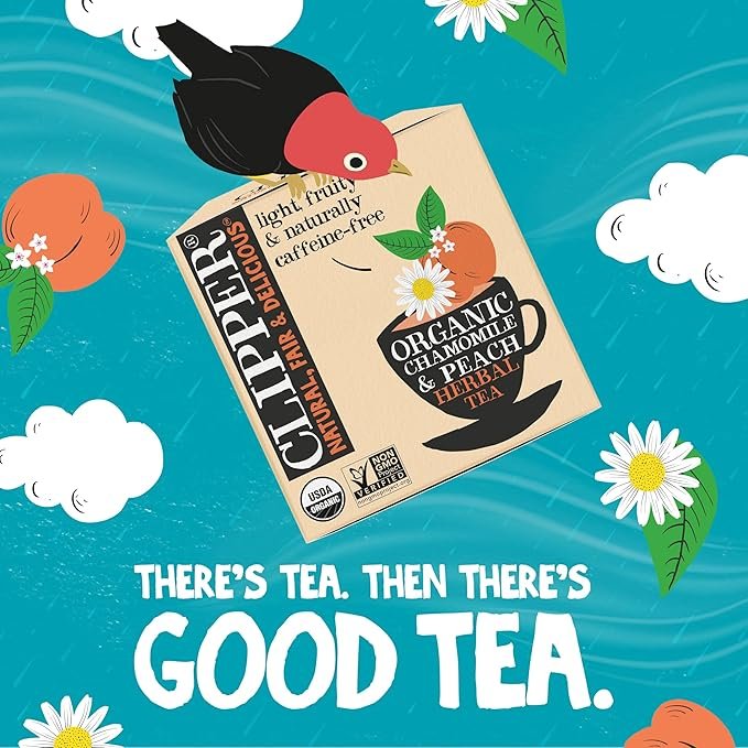 5 Clipper Tea Chamomile & Peach Teabags – USDA Organic, Great Hot or Iced – Natural, Fair & Delicious Fruity Chamomile & Peach Infusion – 50 Tea Bags