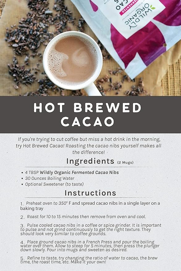 4 Wildly Organic Fermented Cacao Nibs 16 Oz, 1 lb Bag - Organic, Non-Alkalized, Minimally Processed, Raw, Non-GMO, Kosher, Vegan, Premium Rich Chocolate Flavor | Perfect in Smoothies, Yogurt, Oatmeal, Granola, Baking, Fruits, & Ice Cream