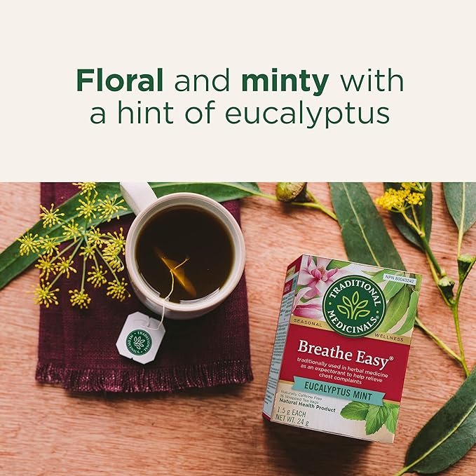 3 Traditional Medicinal Breathe Easy Tea, 16 Count Teabags (Pack of 1)