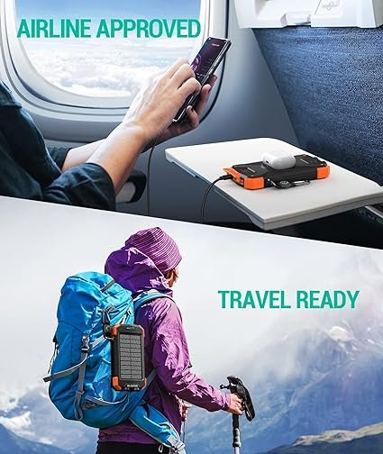 4 BLAVOR Portable Solar Power Bank, Wireless Charger 10,000mAh, Dual Flashlight, Carabiner