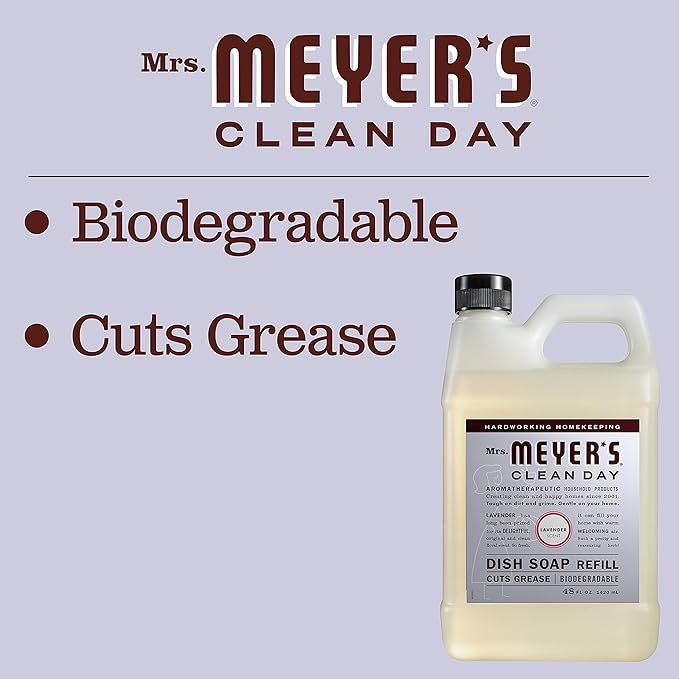 3 MRS. MEYER'S CLEAN DAY Liquid Dish Soap Refill, Biodegradable Formula, Lavender, 48 fl. oz