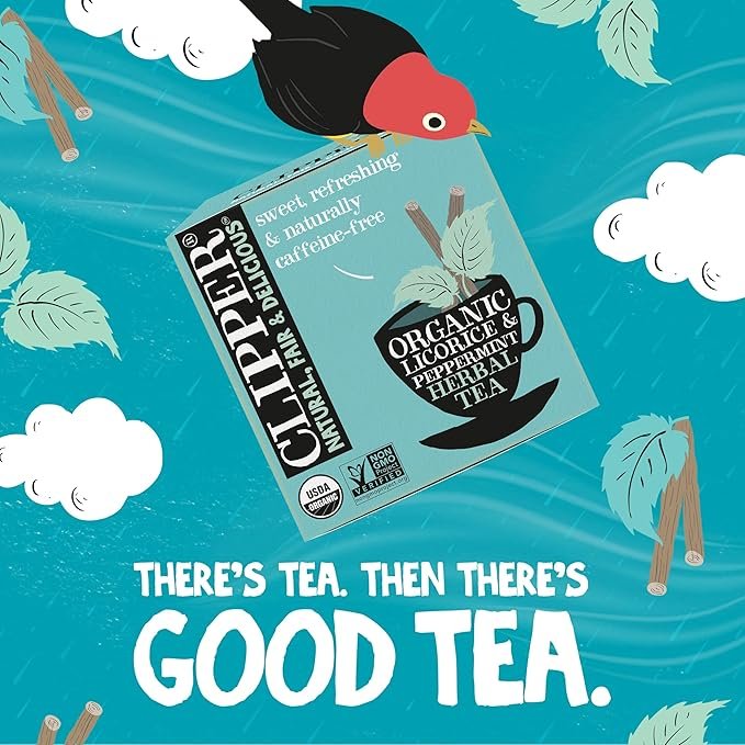 5 Clipper Tea Peppermint & Licorice Teabags – Caffeine Free, USDA Organic, Great Hot or Iced – Sweet, Refreshing, Natural, Fair & Delicious Sweet – 50 Tea Bags
