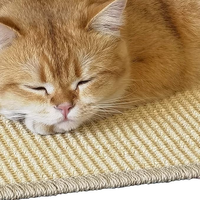 2 Cat Scratcher Mat, 23.6x15.7” Natural Sisal Scratching Mat with Velcro Tape,Stick on Floor and Wall Cat Scratch Pad Rug, Horizontal Cat Scratch Mat Protect Carpet and Sofa (Natural Color)