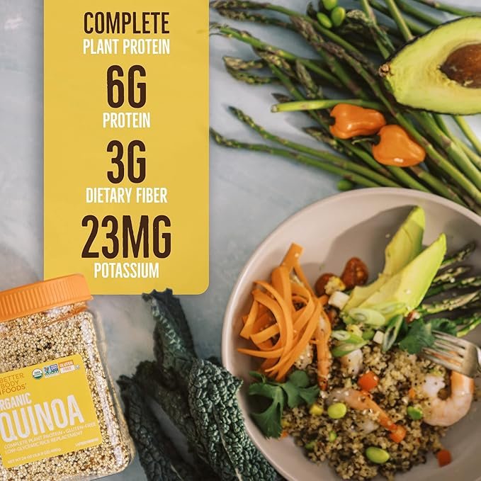 1 BetterBody Foods Organic Quinoa, Vegan, Complete Plant Protein, Gluten Free, Low Glycemic Rice Replacement, 24 ounce