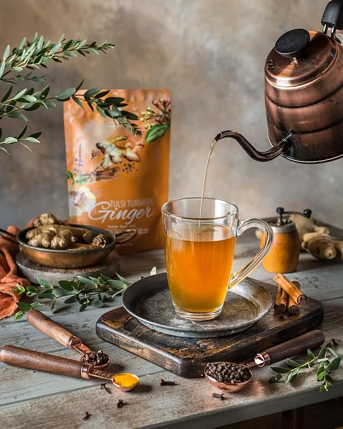3 Gardenika Organic Tulsi Turmeric Ginger Loose Leaf Tea - Herbal, Caffeine-Free, KSA Kosher - 4oz (1 Pack)