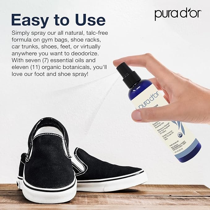 1 PURA D'OR Organic Shoe & Foot Odor Eliminator Spray (8oz) Deodorizes & Removes Bad Smells with Eucalyptus, Peppermint, Tea Tree, Lemongrass Essential Oil, Maximum Strength (Packaging may vary)
