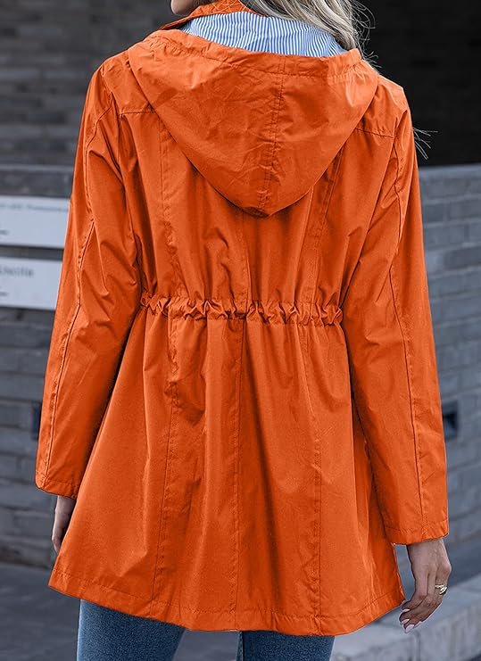 1 Rain Jacket Women Striped Lined Hooded Lightweight Raincoat Outdoor Waterproof Windbreaker