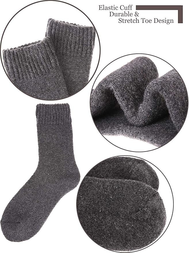 3 Winter Wool Crew Socks for Men - Cozy and Insulating Thick Socks (Bundle of 3/5), Assorted Colors, Fits Shoe Sizes 7-12