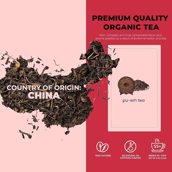 1 Gardenika Organic Puerh Loose Leaf Tea – High-Caffeine Black Fermented Leaves – Kosher, No Natural or Artificial Flavors – 4 oz