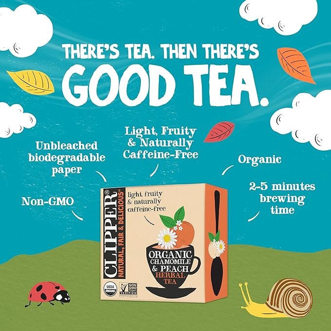 1 Clipper Tea Chamomile & Peach Teabags – USDA Organic, Great Hot or Iced – Natural, Fair & Delicious Fruity Chamomile & Peach Infusion – 50 Tea Bags