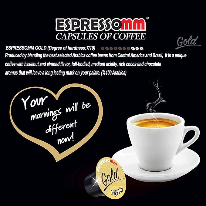 4 ESPRESSOMM Capsule Coffee, Made for Nespresso Original Machines, 10 Capsules, Assorted Coffee Flavors, Disposable Aluminum Coffee Pods (Gold, 1 Pack (10 Count))