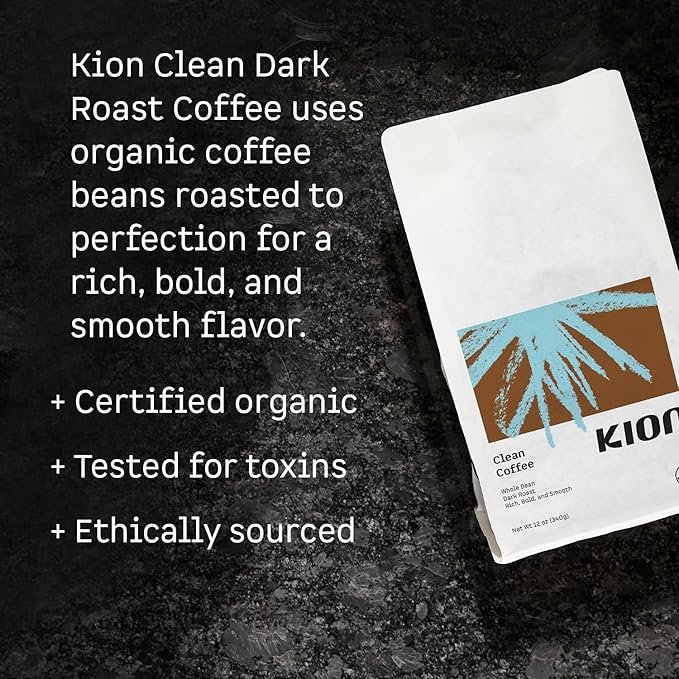 1 Kion Organic Coffee | Tested for Toxins | Roasted to Maximize Health and Taste | Whole Bean Dark Roast 12 Oz