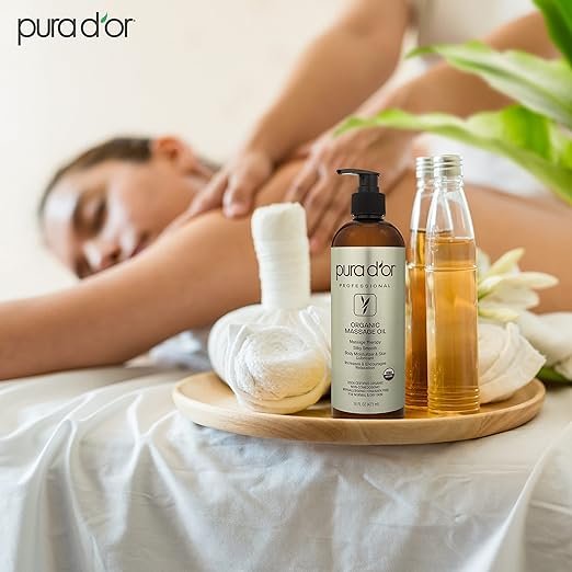 3 PURA D'OR 16 Oz Organic Massage Therapy Oil USDA Certified Almond, Apricot, Argan, Ginger, Jojoba, Lavender Oils for Silky & Softer Skin, Body Moisturizer & Skin Lubricant