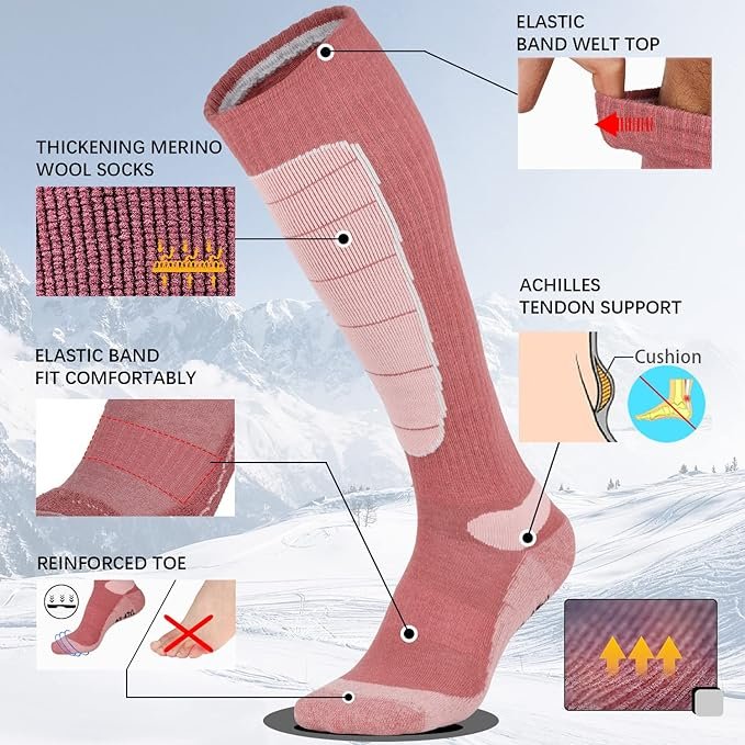3 Hylaea Merino Wool Ski Socks, Cold Weather Socks for Snowboarding, Snow, Winter, Thermal Knee-high Warm Socks, Hunting