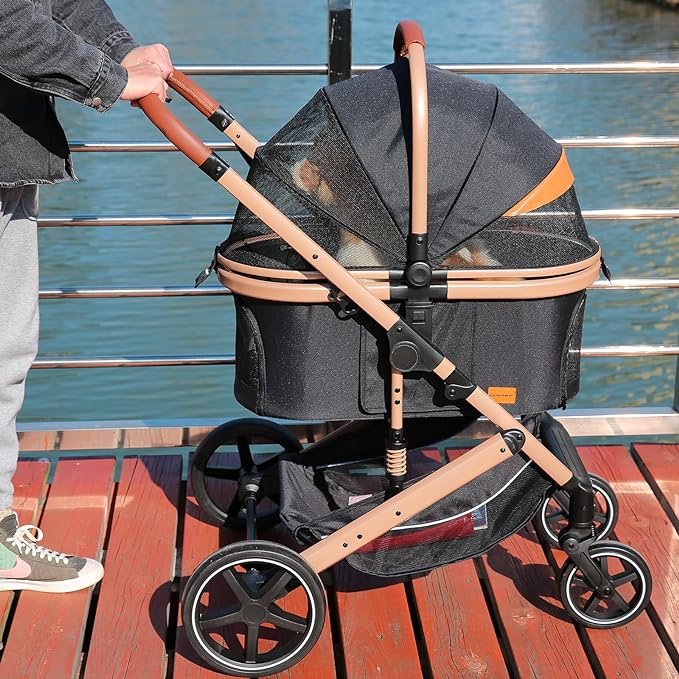 5 EchoSmile 4 in 1 Pet Stroller for Small to Medium Dogs,One-Touch Folding Lightweight Cat&Dog Stroller,All Terrain 4 Wheel Puppy Stroller with Pet Carrier Car Seat,45 lbs Capacity