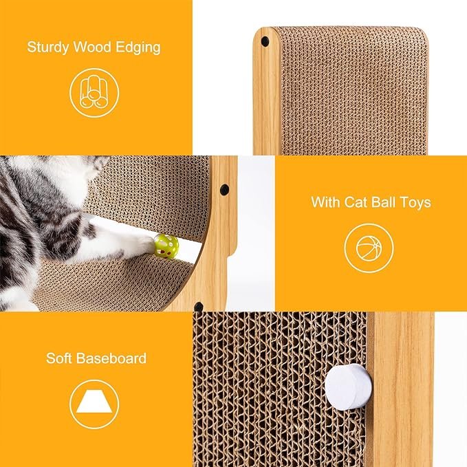 1 L Shape Cat Scratcher, 26.8 Inch Cat Scratchers for Indoor Cats, Protecting Furniture Cat Scratch Pad, Cardboard Cat Scratching with Ball Toy, Catnip, Large