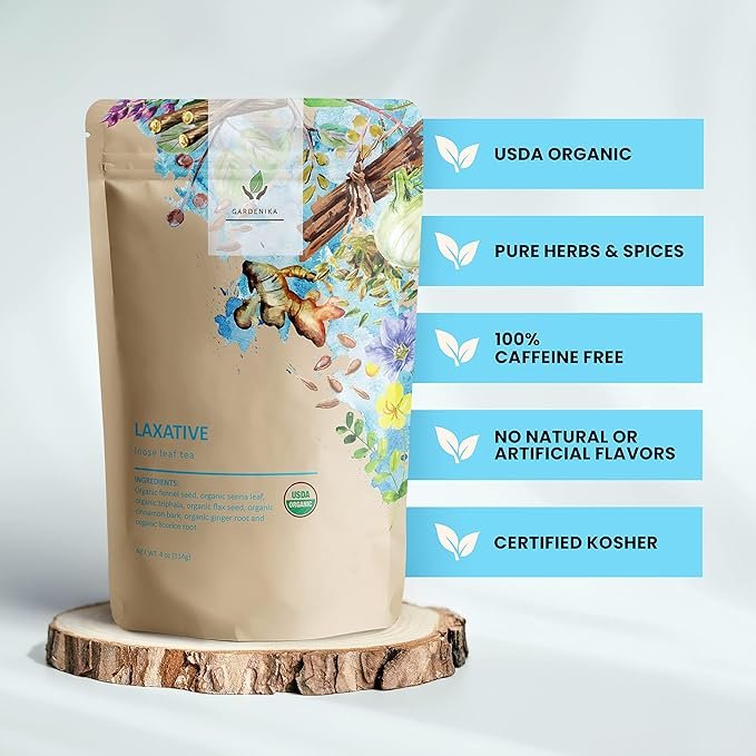 1 Gardenika Organic Laxative Loose Tea, Herbal, Caffeine-Free, KSA Kosher, Ayurvedic with Fennel, Ginger, Senna, Cinnamon - 4oz (1 Pack)
