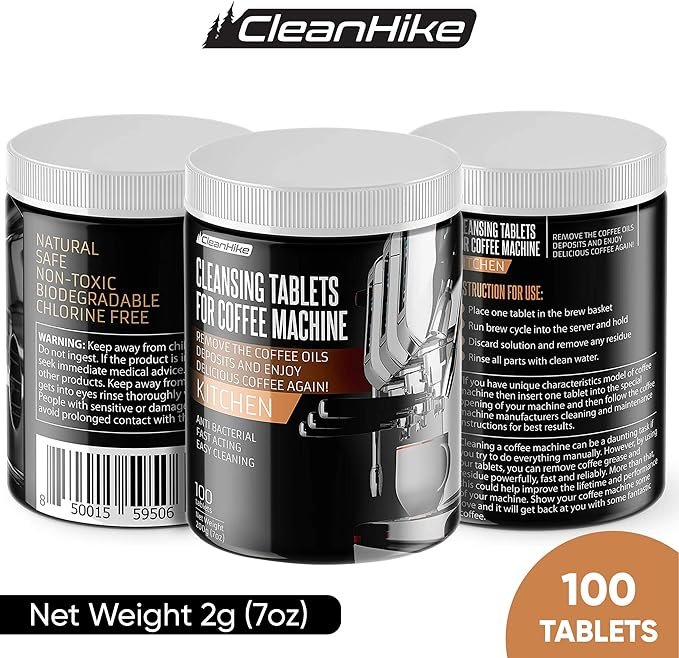 3 CleanHike Coffee Machine Cleaning Tablets - (100 Tablets) Compatible with Breville, Jura, Miele, and All Coffee Machines - Superior Coffee Grease and Residue Cleaner for Baristas (1)