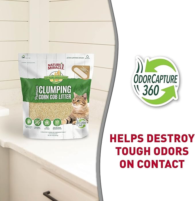3 Nature's Miracle Premium Clumping Corn Cob Litter, Tough Odor Bio-Enzymatic Formula, Dust Free