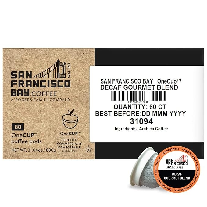 3 San Francisco Bay Compostable Decaf Gourmet Blend Coffee Pods (80 Count) - K Cup Compatible for Keurig 2.0, Deep Dark Roast, Swiss Water Processed